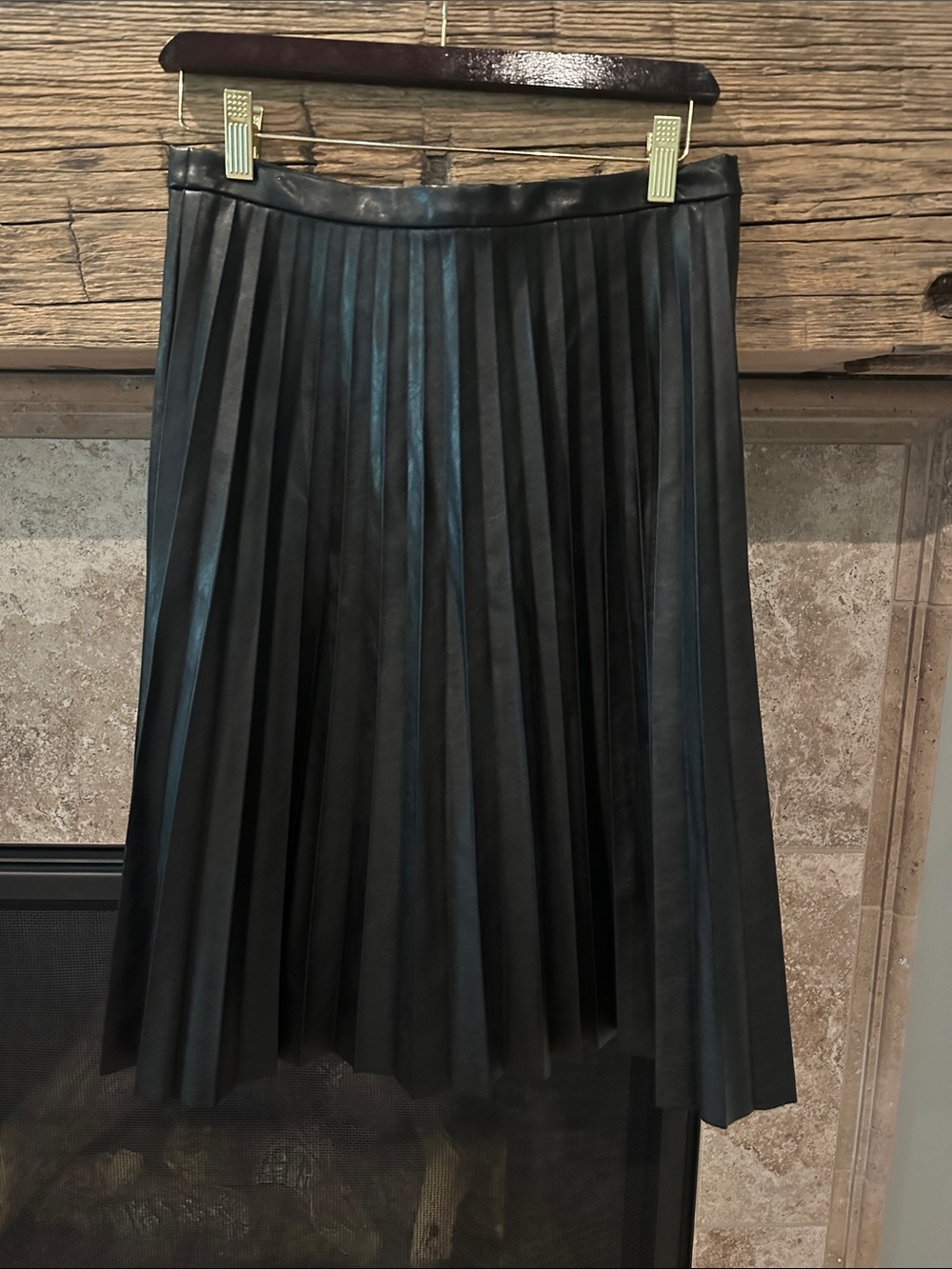 J. Crew Black Pleated Faux Leather Midi Skirt NWT